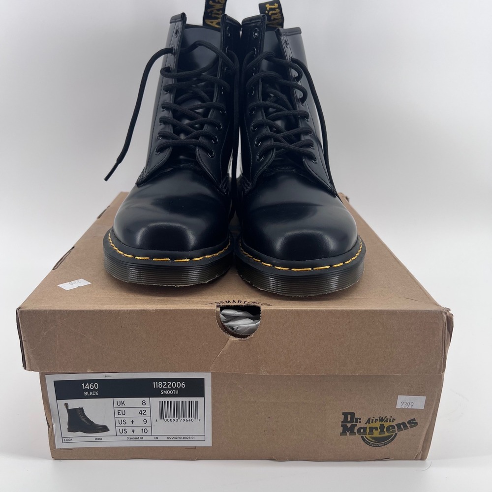 Dr. Martens 1460 Smooth Black Leather 8-Eye Lace Up Boots 11822006 Womens 10